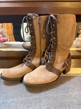 Timberland Taupe and Dark Brown Lace-Up Mid-Calf Boots